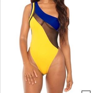 COPY - Blue and yellow one shoulder swimsuit brand new